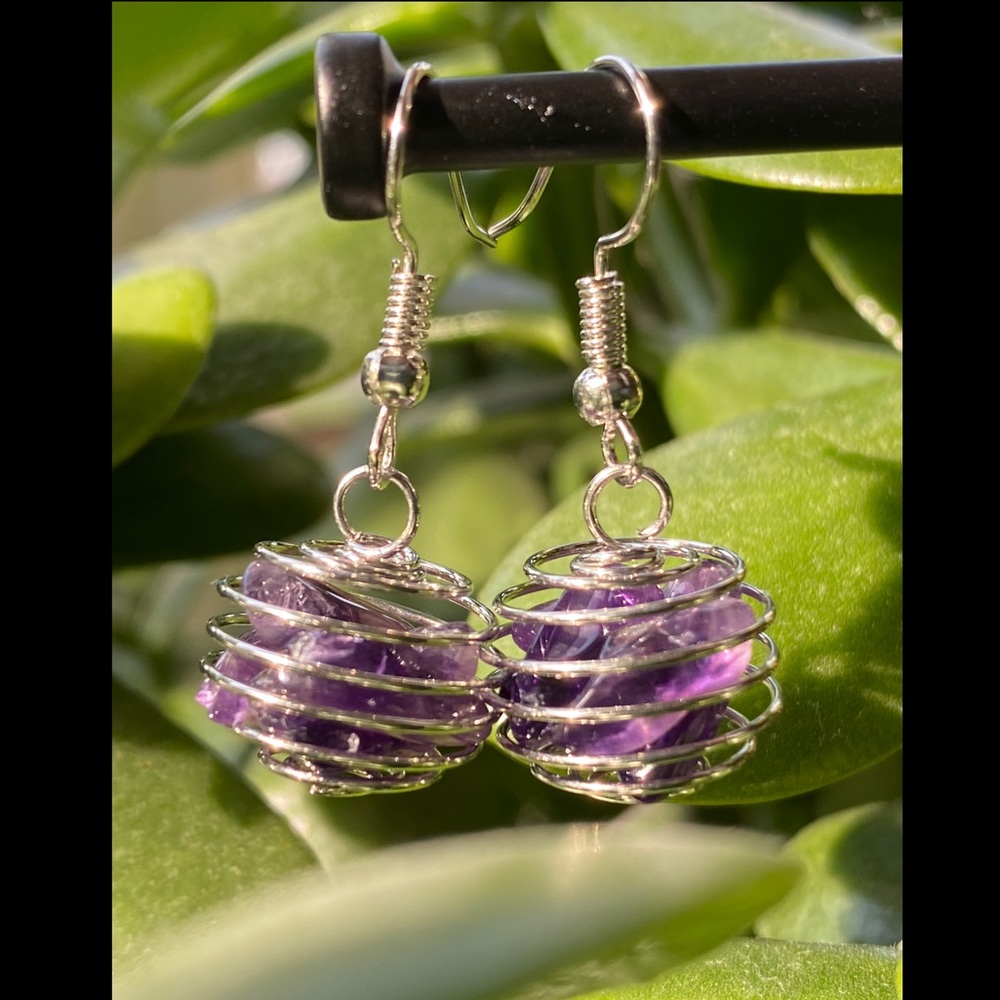 Silvet-tone Amethyst Cage Earrings